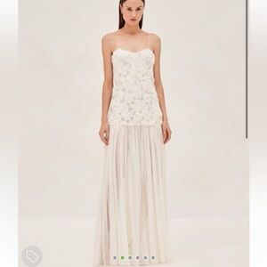 ALEXIS DROP WAIST FLORAL APPLIQUÉ WHITE/CREAM DRESS - XXS